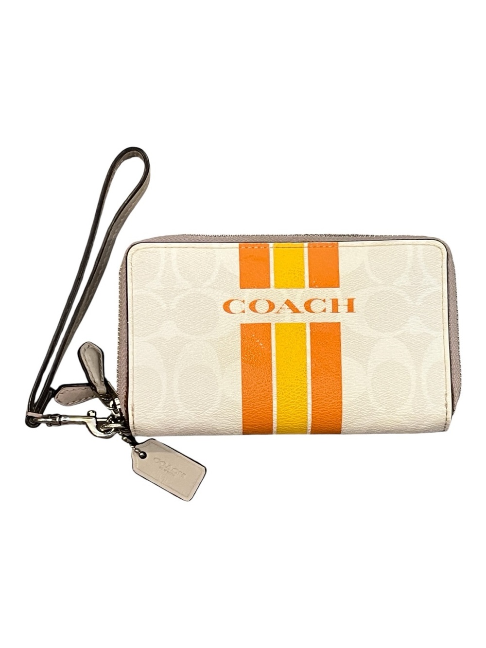 Coach Varsity Stripes Dual Orange Cream Bennett Wristlet Wallet Clutch